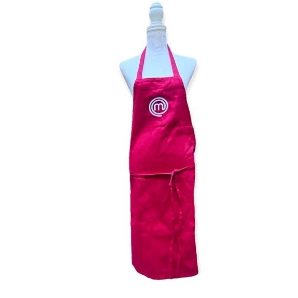 BARISTA EMBROIDERED LOGO APRON SIDE POCKET RED OS - Picture 3 of 10